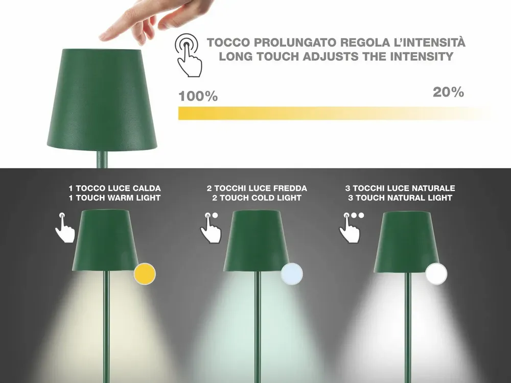 Table lamps - BEPER P201UTP115 2-in-1 Wireless Table Lamp, Touch Desk Lamp, 1.5W, Bottle adapter included, Emerald - BEPER SRL