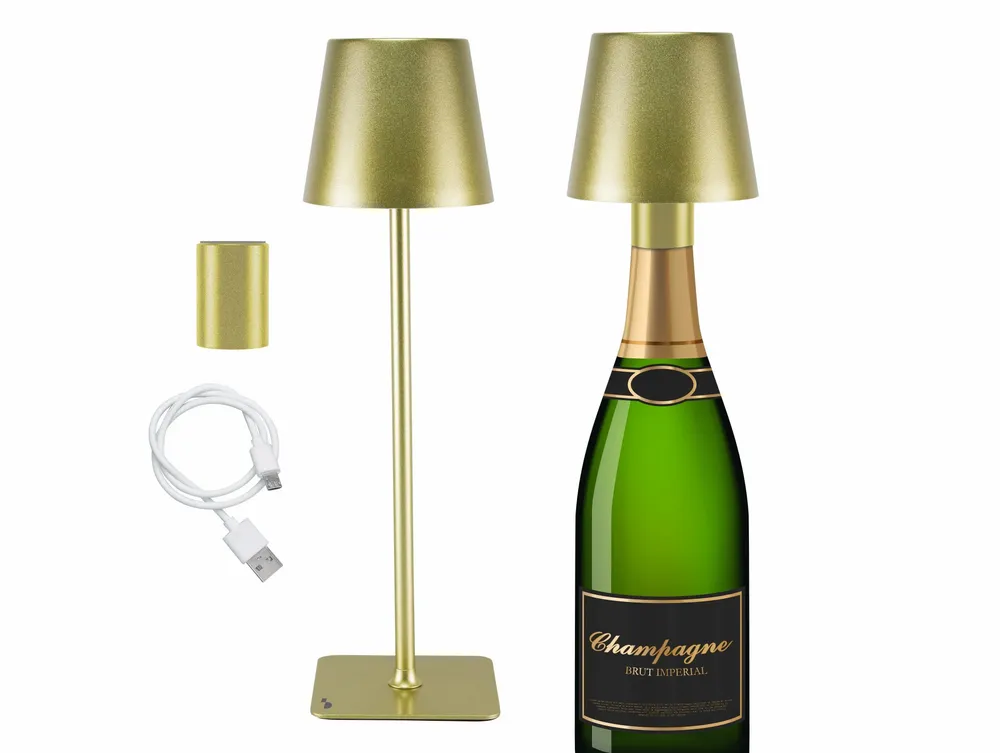 Lampes à poser - BEPER P201UTP116 2in1 Wireless Desk Lamp, Touch Desk Lamp, 1.5W, Adaptateur de bouteille inclus, Gold - BEPER SRL