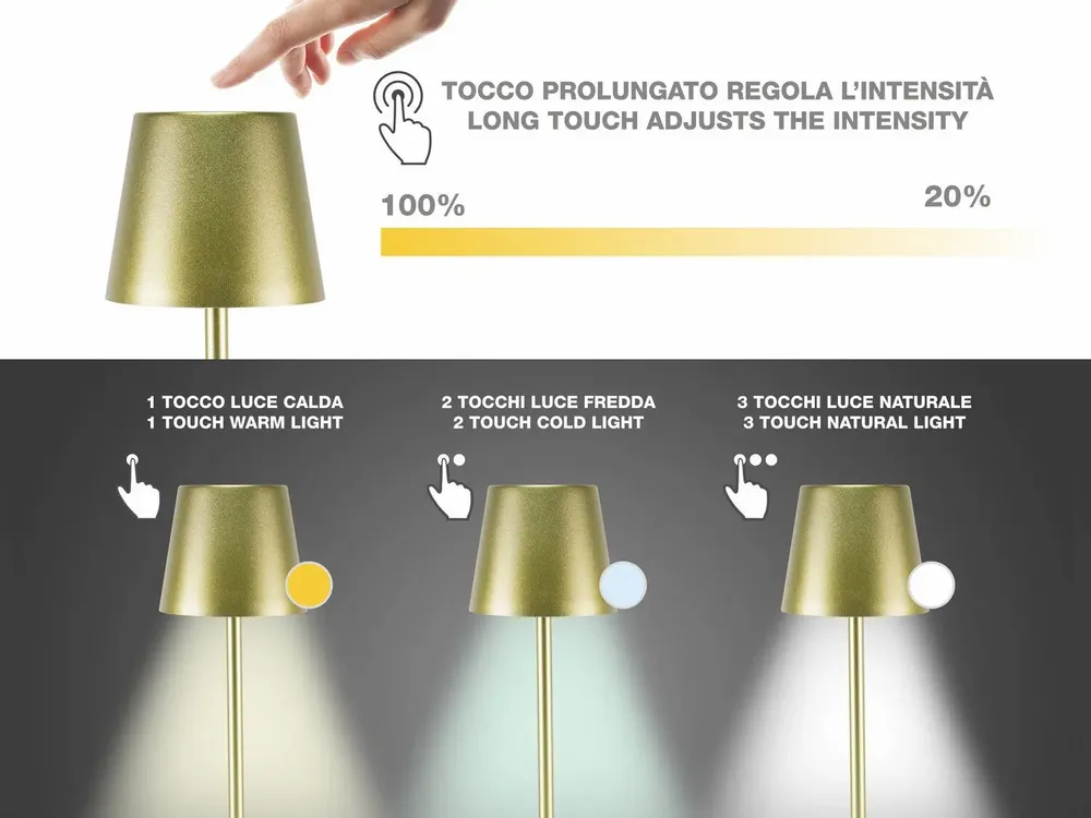 Lampes à poser - BEPER P201UTP116 2in1 Wireless Desk Lamp, Touch Desk Lamp, 1.5W, Adaptateur de bouteille inclus, Gold - BEPER SRL