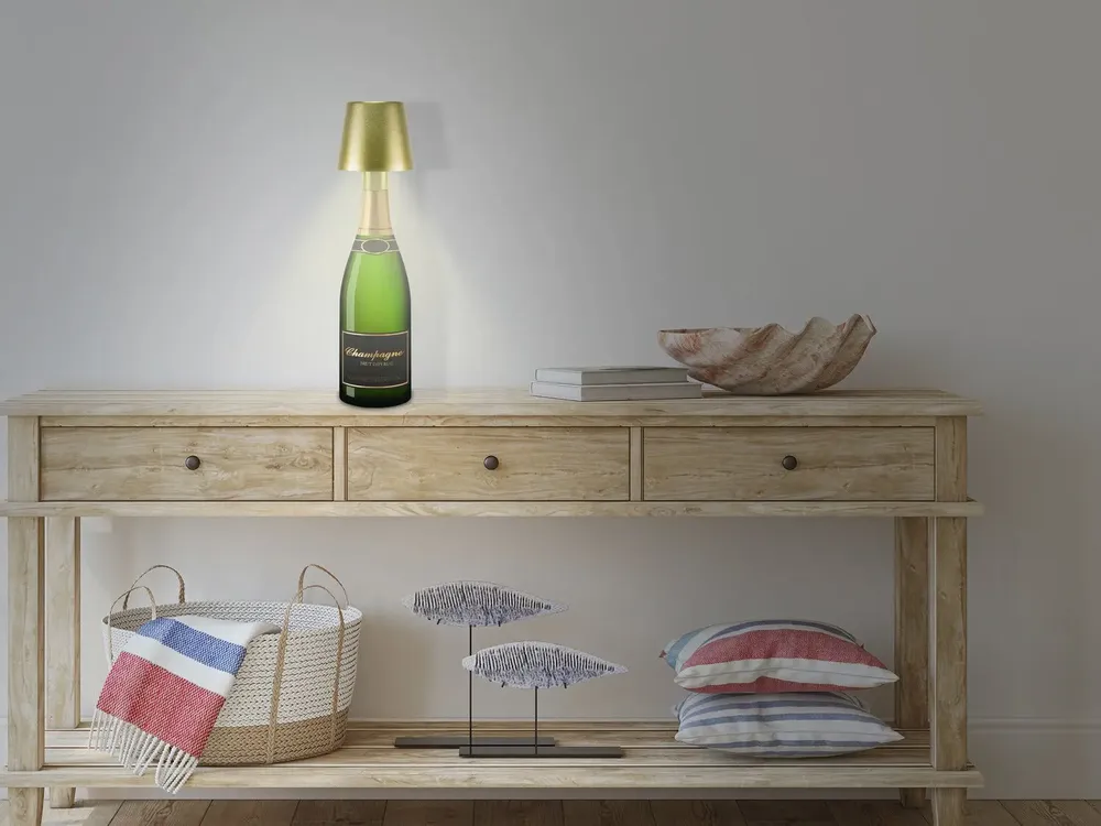 Lampes à poser - BEPER P201UTP116 2in1 Wireless Desk Lamp, Touch Desk Lamp, 1.5W, Adaptateur de bouteille inclus, Gold - BEPER SRL