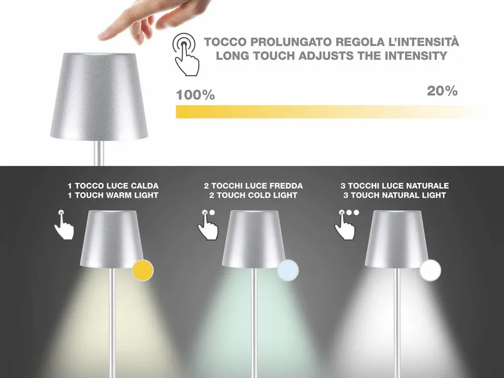 Lampes à poser - BEPER P201UTP117 2in1 Wireless Desk Lamp, Touch Desk Lamp, 1.5W, Adaptateur de bouteille inclus, Argent - BEPER SRL