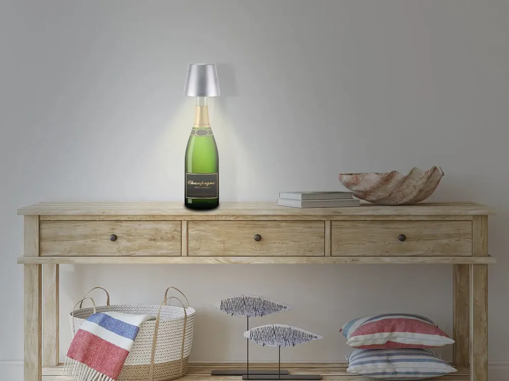 Lampes à poser - BEPER P201UTP117 2in1 Wireless Desk Lamp, Touch Desk Lamp, 1.5W, Adaptateur de bouteille inclus, Argent - BEPER SRL