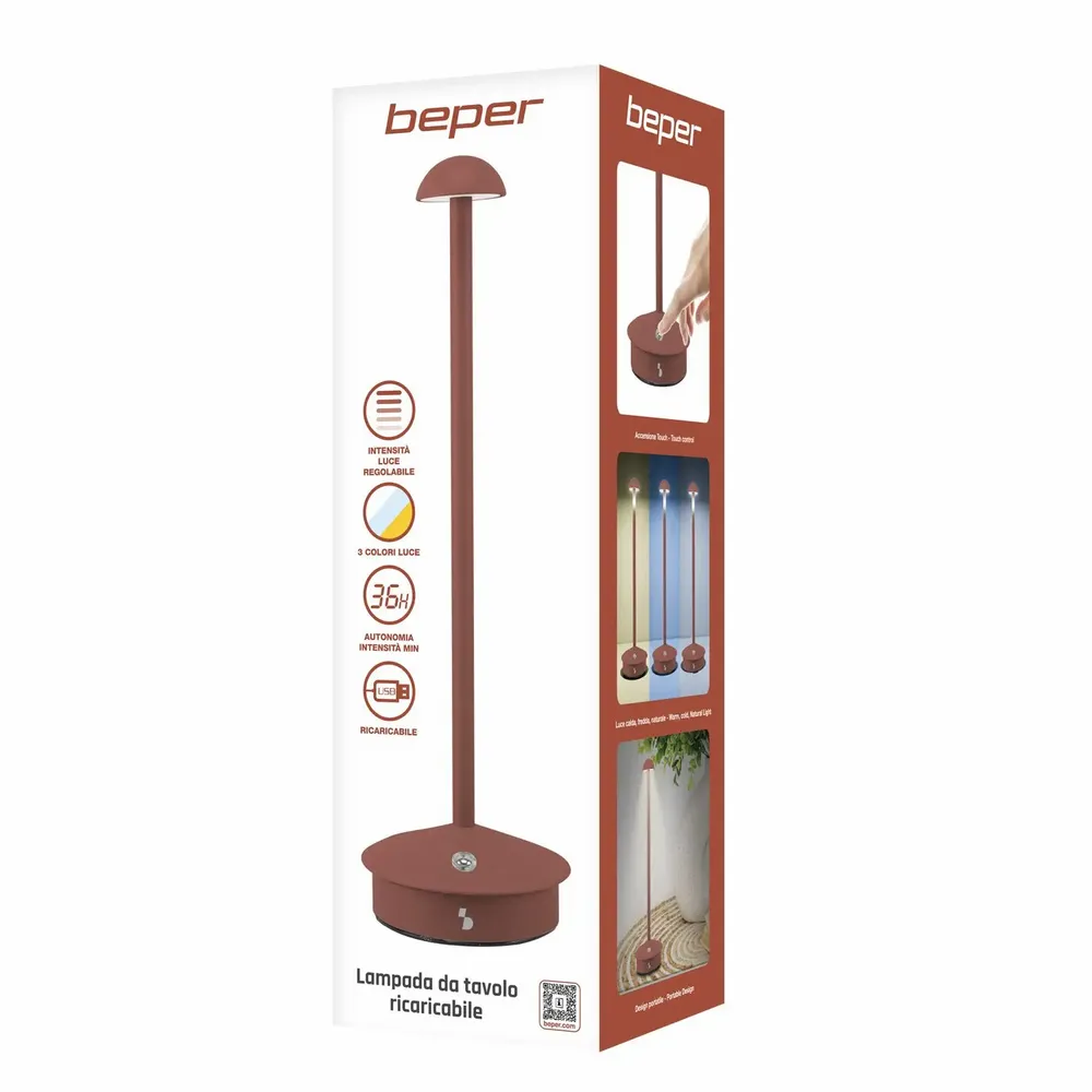 Table lamps - BEPER P207ILI151 Wireless Rechargeable Table Lamp, 3 Colour Tones, Dimmable, USB Type-C Included - BEPER SRL