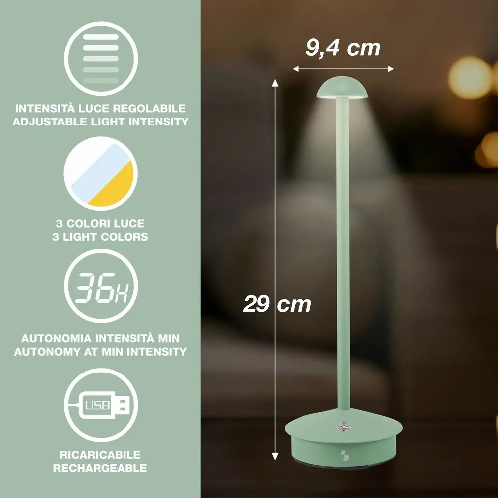 Table lamps - BEPER P207ILI150 Wireless Rechargeable Table Lamp, 3 Colour Tones, Dimmable, USB Type-C Included - BEPER SRL