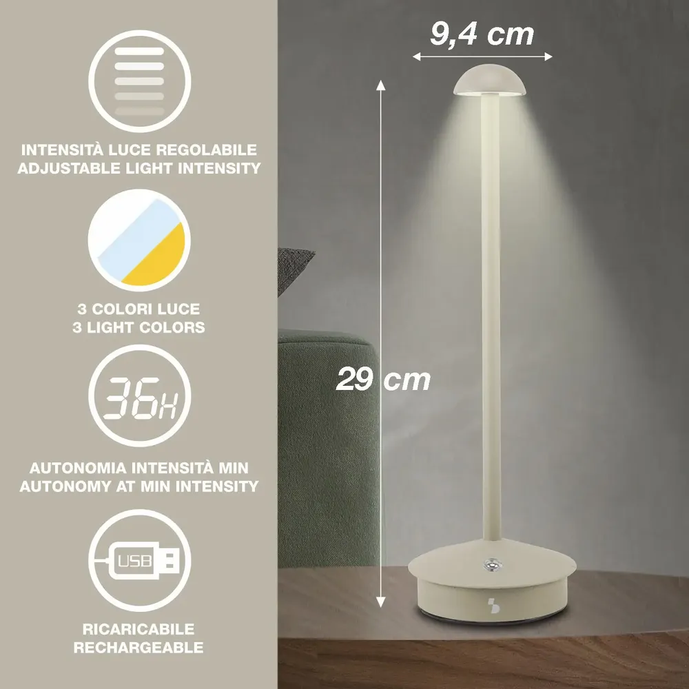 Table lamps - BEPER P207ILI152 Wireless Rechargeable Table Lamp, 3 Colour Tones, Dimmable, USB Type-C Included - BEPER SRL