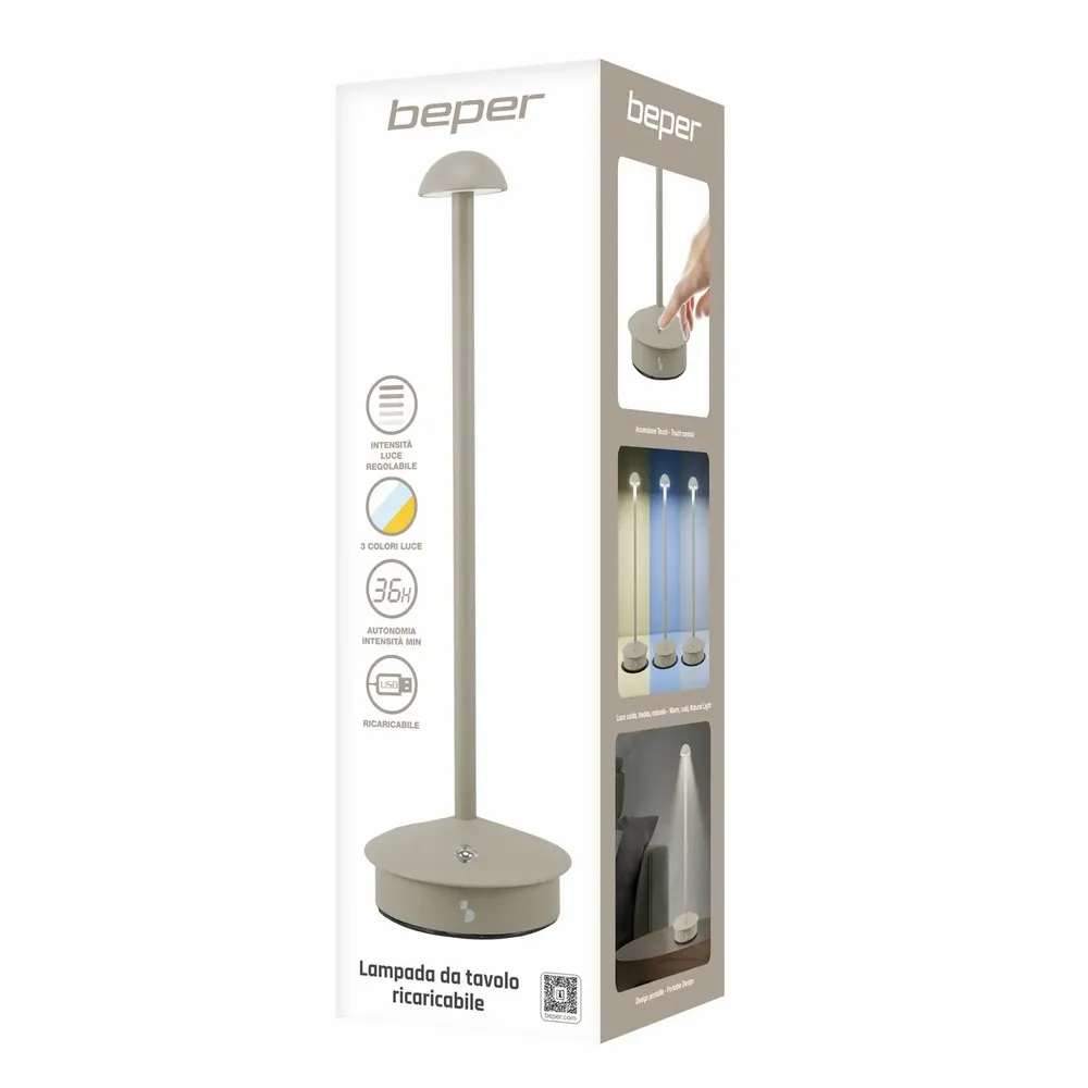 Table lamps - BEPER P207ILI152 Wireless Rechargeable Table Lamp, 3 Colour Tones, Dimmable, USB Type-C Included - BEPER SRL