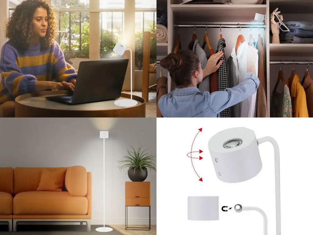 Lampes à poser - BEPER P201UTP305 Lumì lampe de sol et de table rechargeable, Hauteur réglable, Accessoire mural, Câble USB inclus, Tactile, Blanc - BEPER SRL