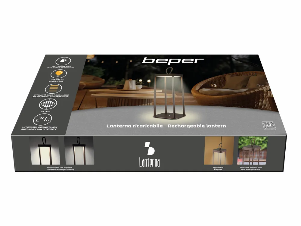 Lampes à poser - BEPER P207ILI102 Lampe de table LED sans fil, intensité réglable, rechargeable pour l'intérieur et l'extérieur, IP44, USB Type-C inclus - BEPER SRL