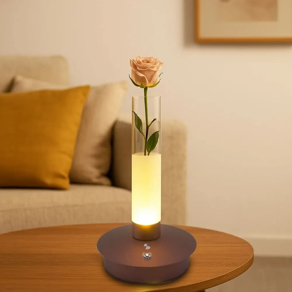 Lampes à poser - BEPER P207ILI550 Lampe de table rechargeable FLORA, avec vase lumineux pour fleurs, 3 nuances de lumière, autonomie 24 h, recharge USB - BEPER SRL