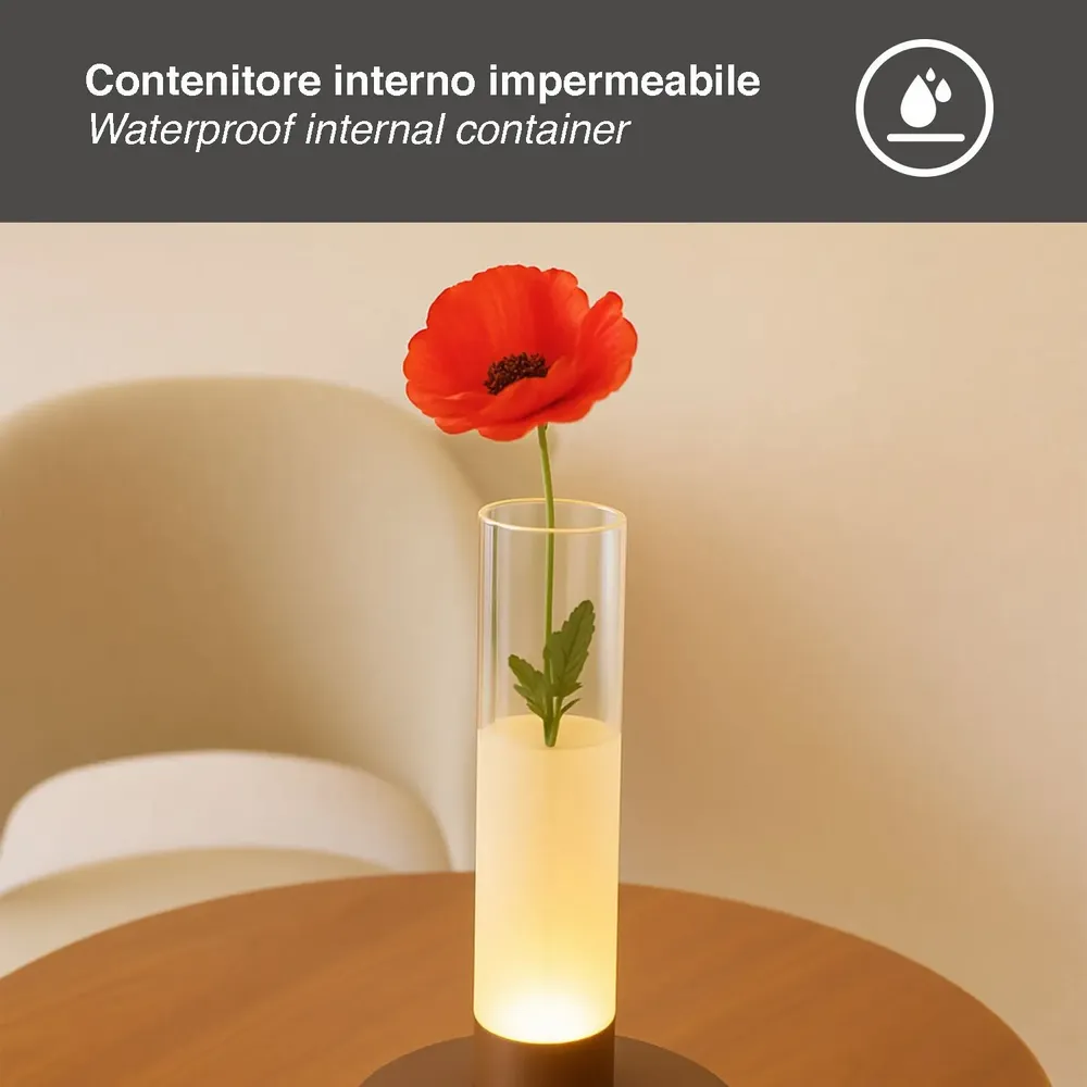 Lampes à poser - BEPER P207ILI550 Lampe de table rechargeable FLORA, avec vase lumineux pour fleurs, 3 nuances de lumière, autonomie 24 h, recharge USB - BEPER SRL
