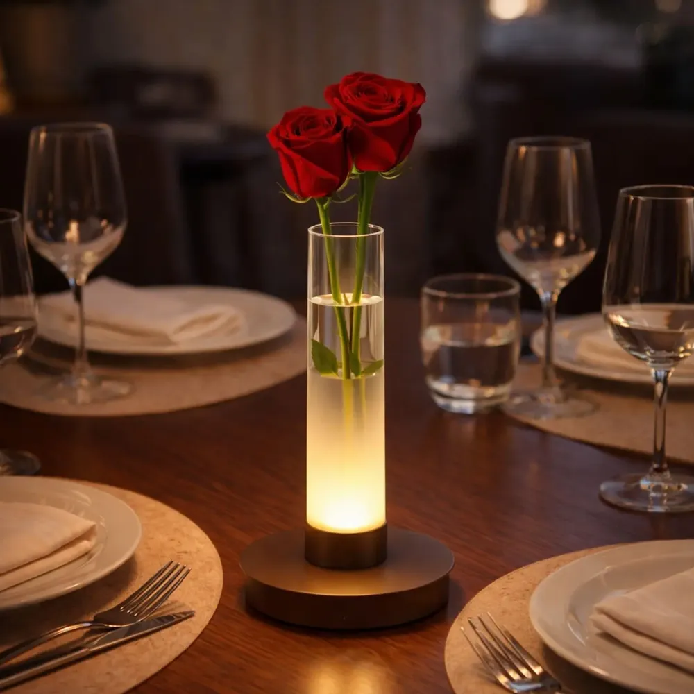 Lampes à poser - BEPER P207ILI550 Lampe de table rechargeable FLORA, avec vase lumineux pour fleurs, 3 nuances de lumière, autonomie 24 h, recharge USB - BEPER SRL