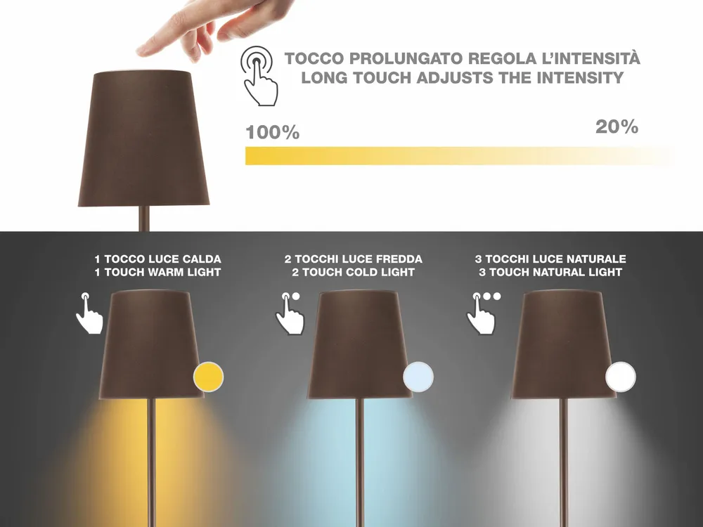 Lampes à poser - BEPER P201UTP405 XL lampadaire réglable en hauteur, câble USB type-C lampe rechargeable, 3 nuances de lumière - BEPER SRL