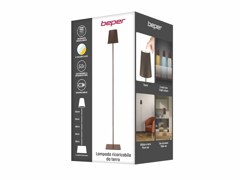 Lampes à poser - BEPER P201UTP405 XL lampadaire réglable en hauteur, câble USB type-C lampe rechargeable, 3 nuances de lumière - BEPER SRL
