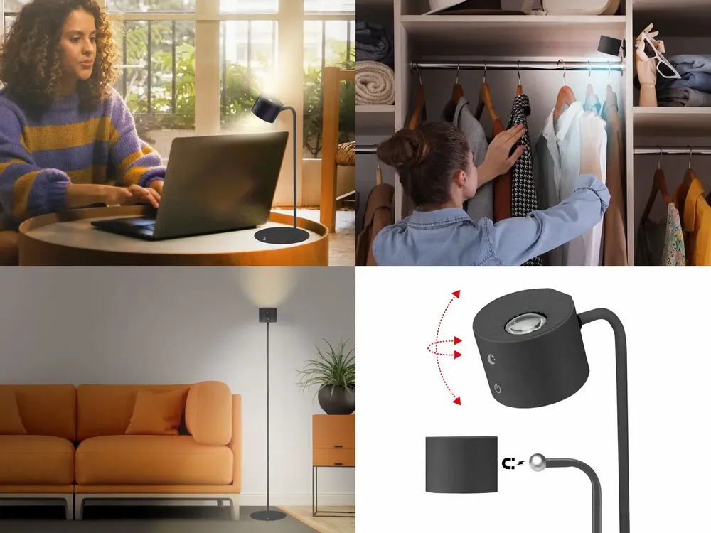 Lampes à poser - BEPER P201UTP306 Lampe rechargeable Lumì, Lampadaire et lampe de table, Hauteur réglable, Câble USB inclus, Tactile, Noir - BEPER SRL