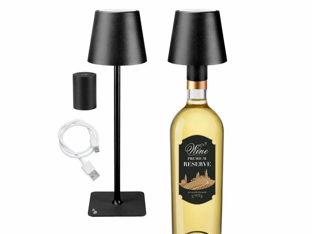 Lampes à poser - BEPER P201UTP118 2in1 Wireless Desk Lamp, Touch Desk Lamp, 1.5W, Adaptateur de bouteille inclus, Noir - BEPER SRL