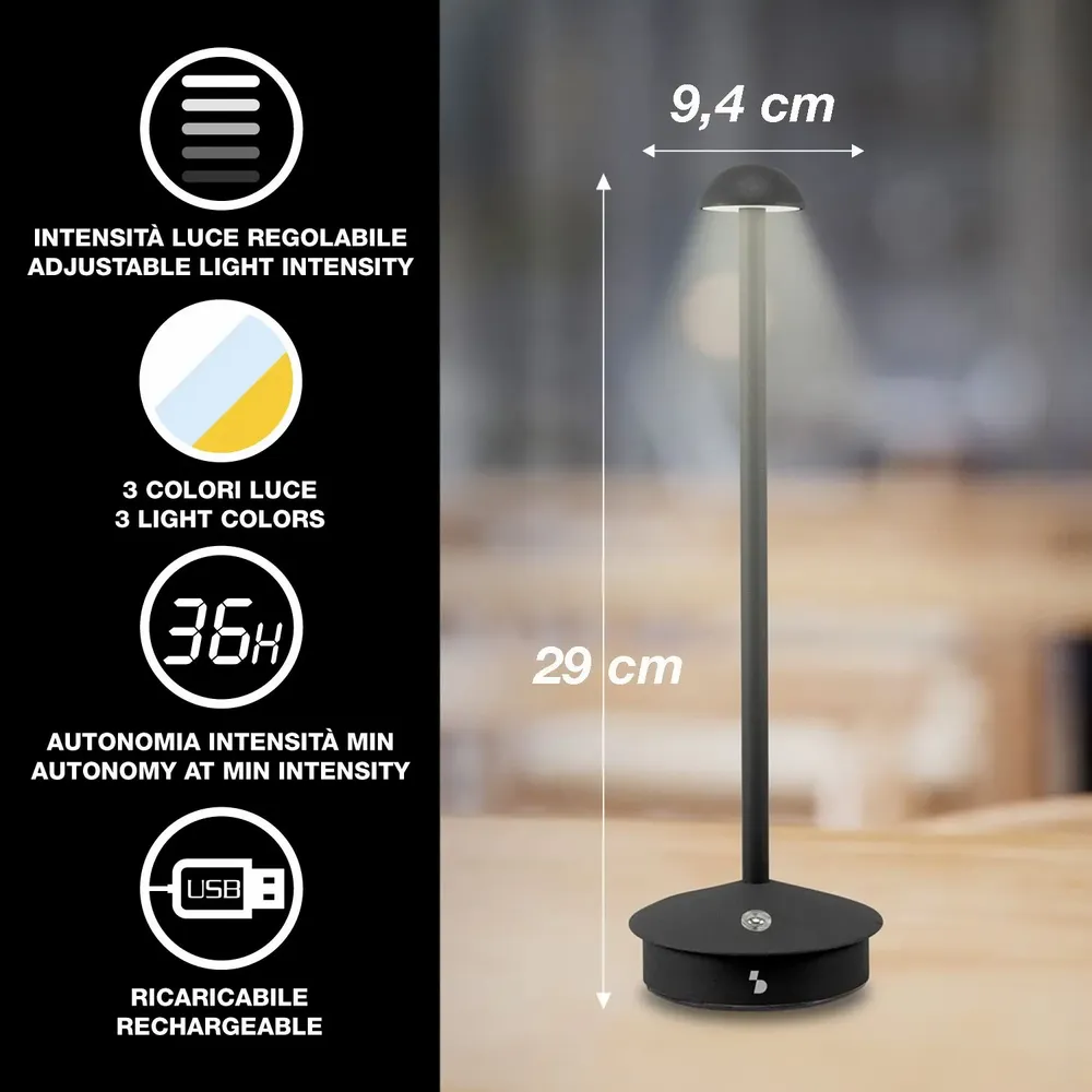Table lamps - BEPER P207ILI153 Wireless Rechargeable Table Lamp, 3 Colour Temperatures, Dimmable, USB Type-C Included, Portable for Desk - BEPER SRL