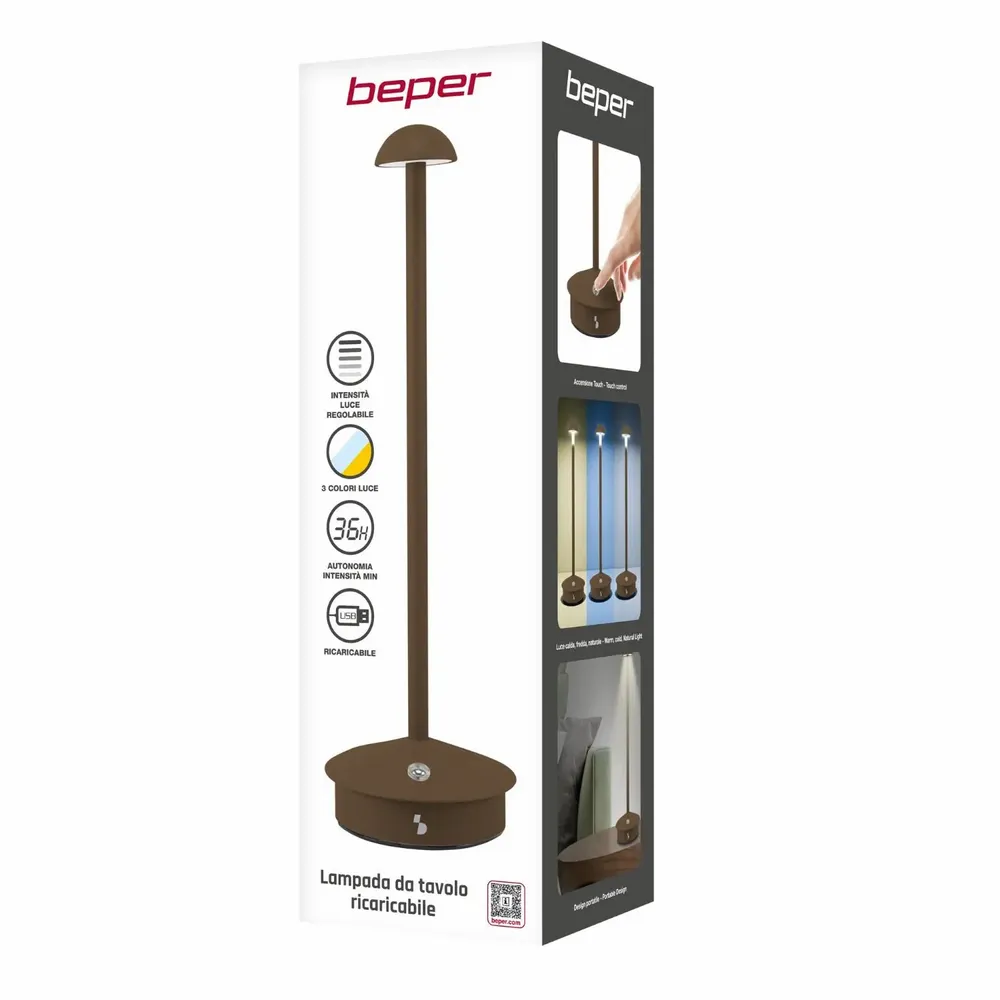 Table lamps - BEPER P207ILI155 Wireless Rechargeable Table Lamp, 3 Colour Temperatures, Dimmable, USB Type-C Included, Portable for Desk - BEPER SRL