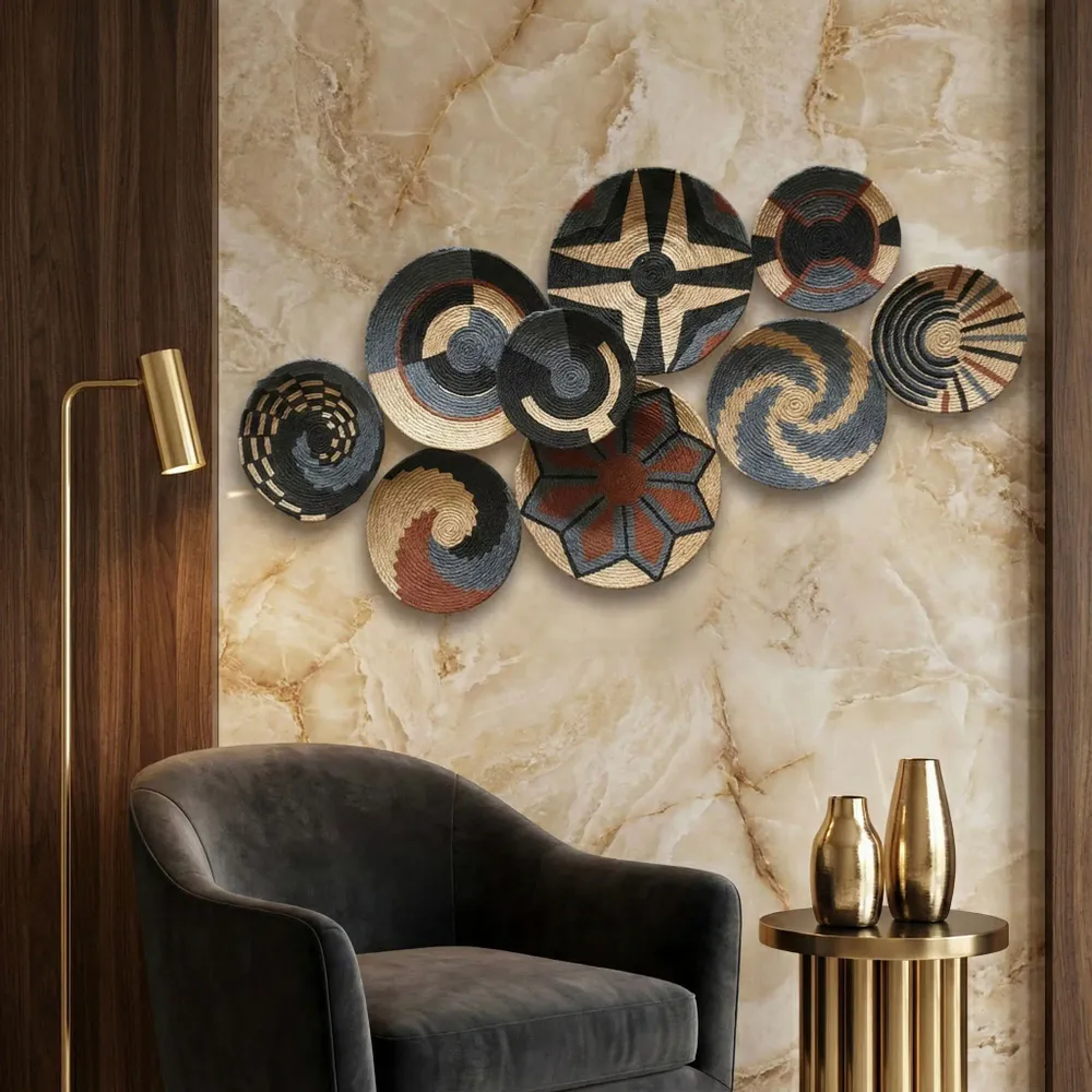 Other wall decoration - Large African Style Wall Basket Decor Set of 9 - SARMAL DESIGN