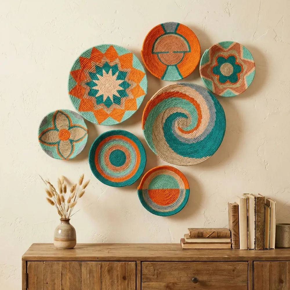 Other wall decoration - Vibrant 7-Piece Woven Wall Basket Decor Set - SARMAL DESIGN