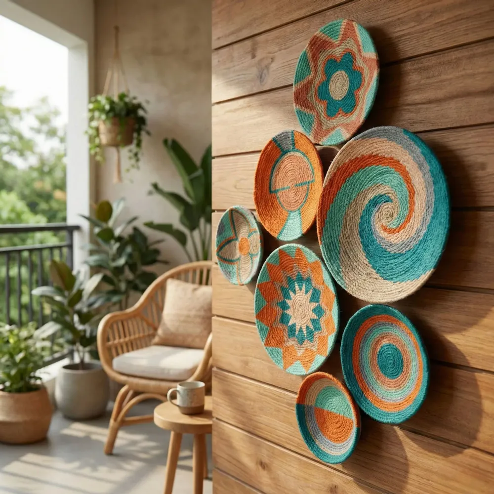 Other wall decoration - Vibrant 7-Piece Woven Wall Basket Decor Set - SARMAL DESIGN