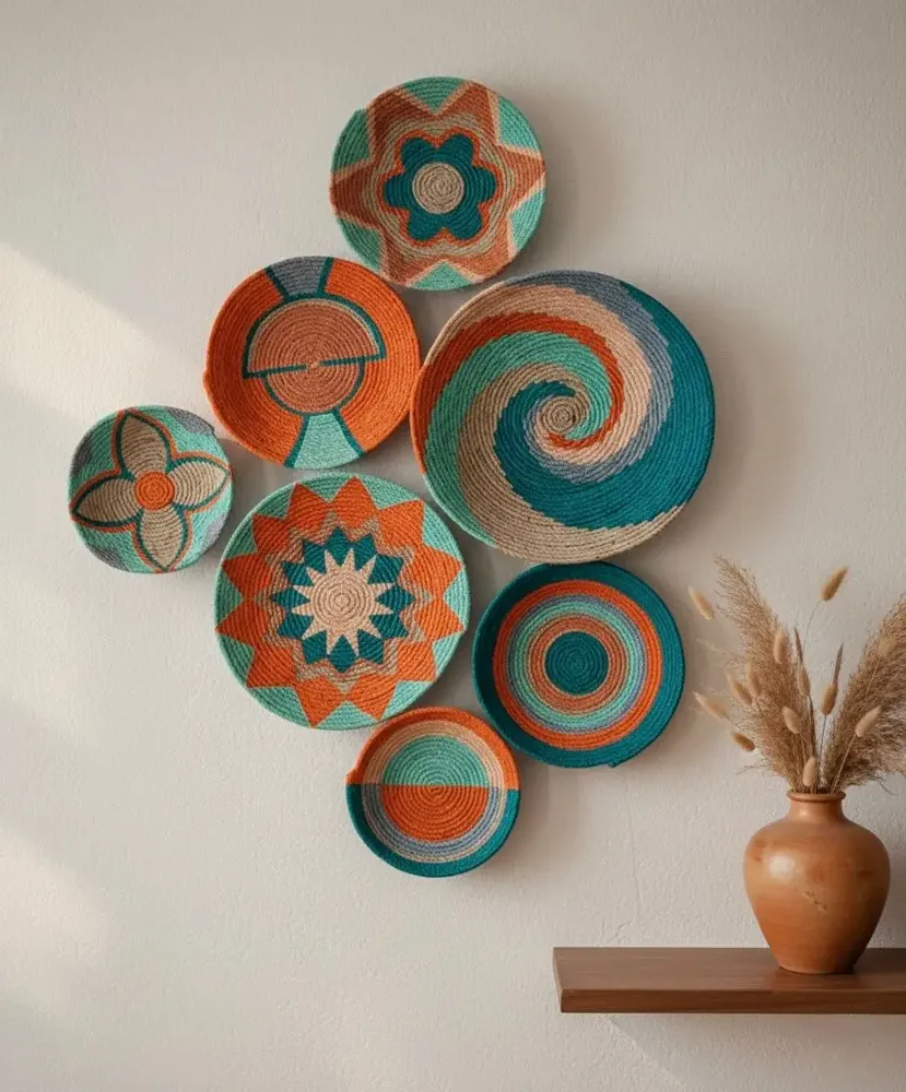 Other wall decoration - Vibrant 7-Piece Woven Wall Basket Decor Set - SARMAL DESIGN
