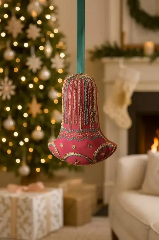 Christmas garlands and baubles - Timeless upcycled sari bell ornament - I WAS A SARI