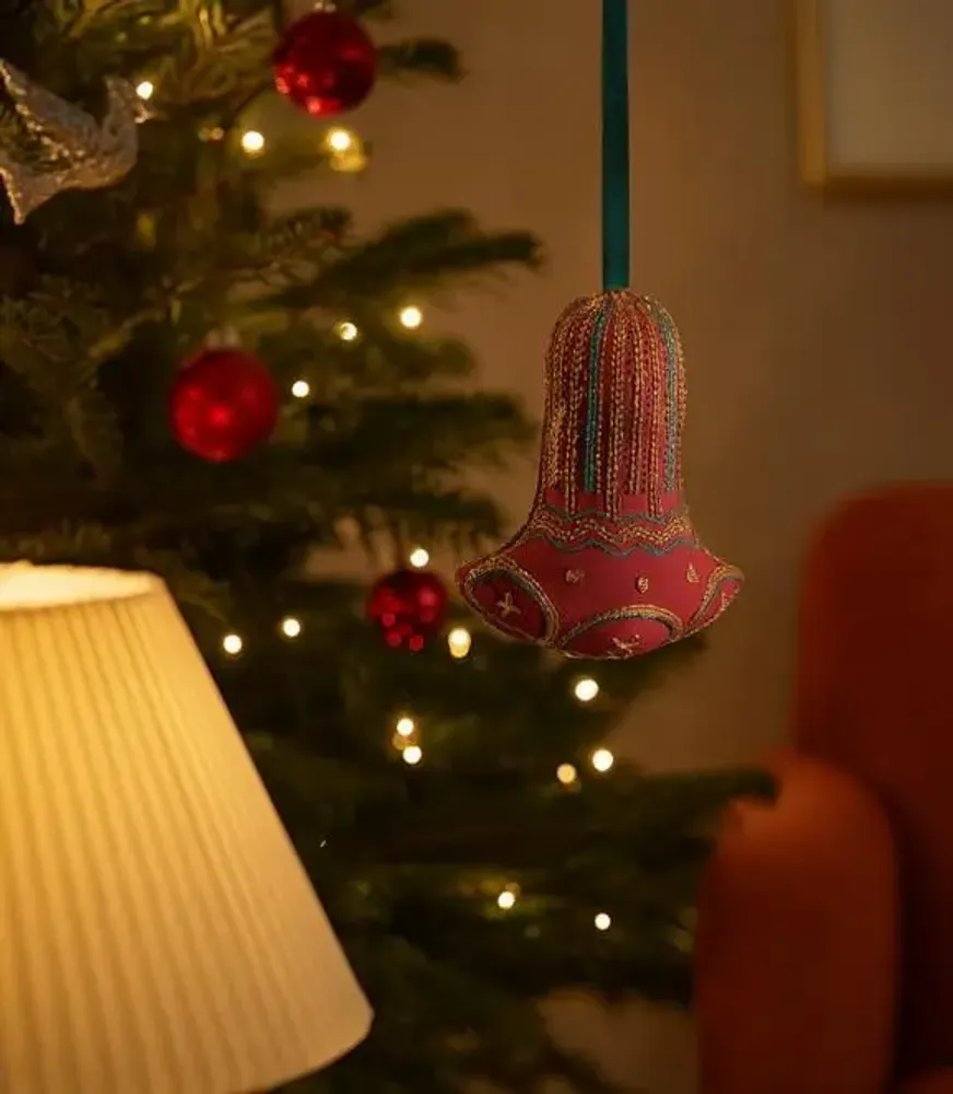 Christmas garlands and baubles - Timeless upcycled sari bell ornament - I WAS A SARI