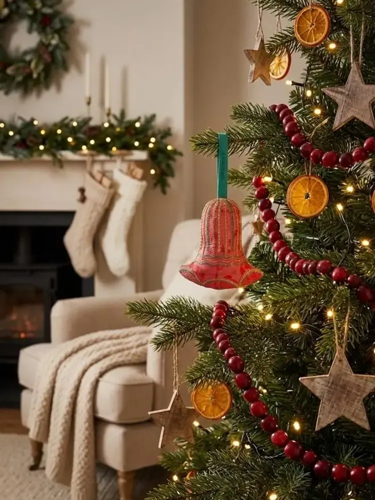 Christmas garlands and baubles - Timeless upcycled sari bell ornament - I WAS A SARI