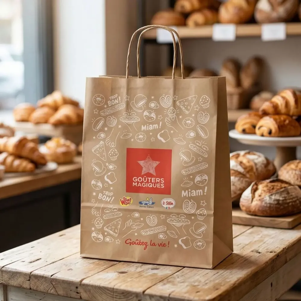 Sacs et cabas - Sac Papier Poignées Torsadées Kraft Havane - LE SAC PUB SUR MESURE BY AIRIPLAST