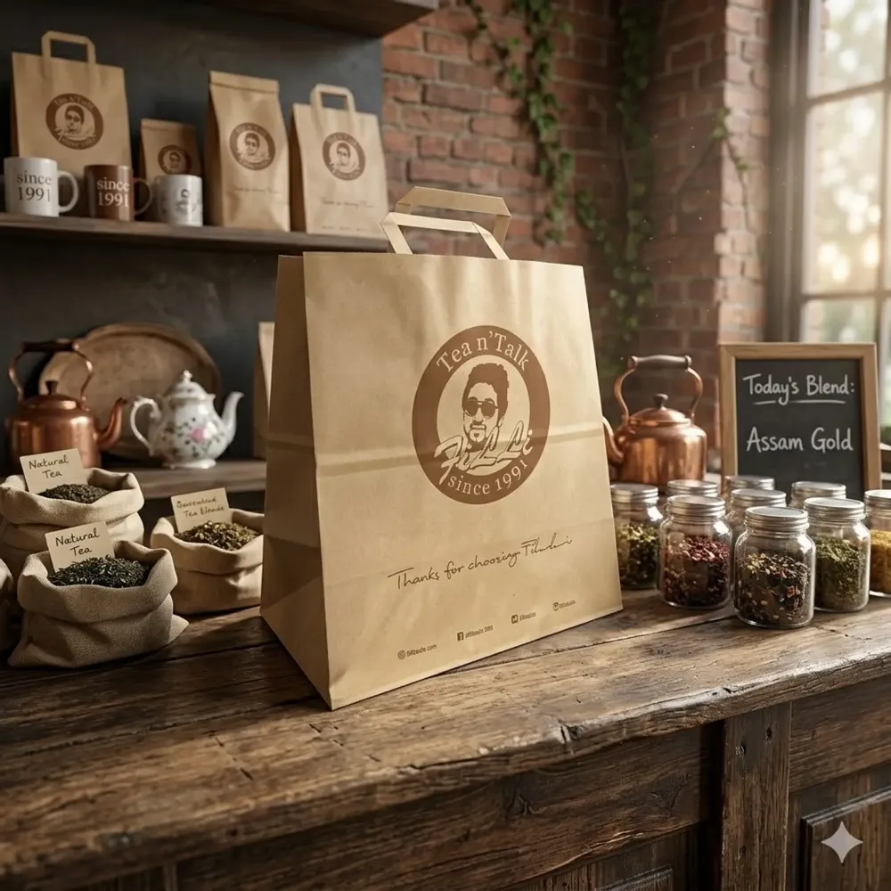 Sacs et cabas - Sac Papier Poignées Plates Kraft Havane - LE SAC PUB SUR MESURE BY AIRIPLAST