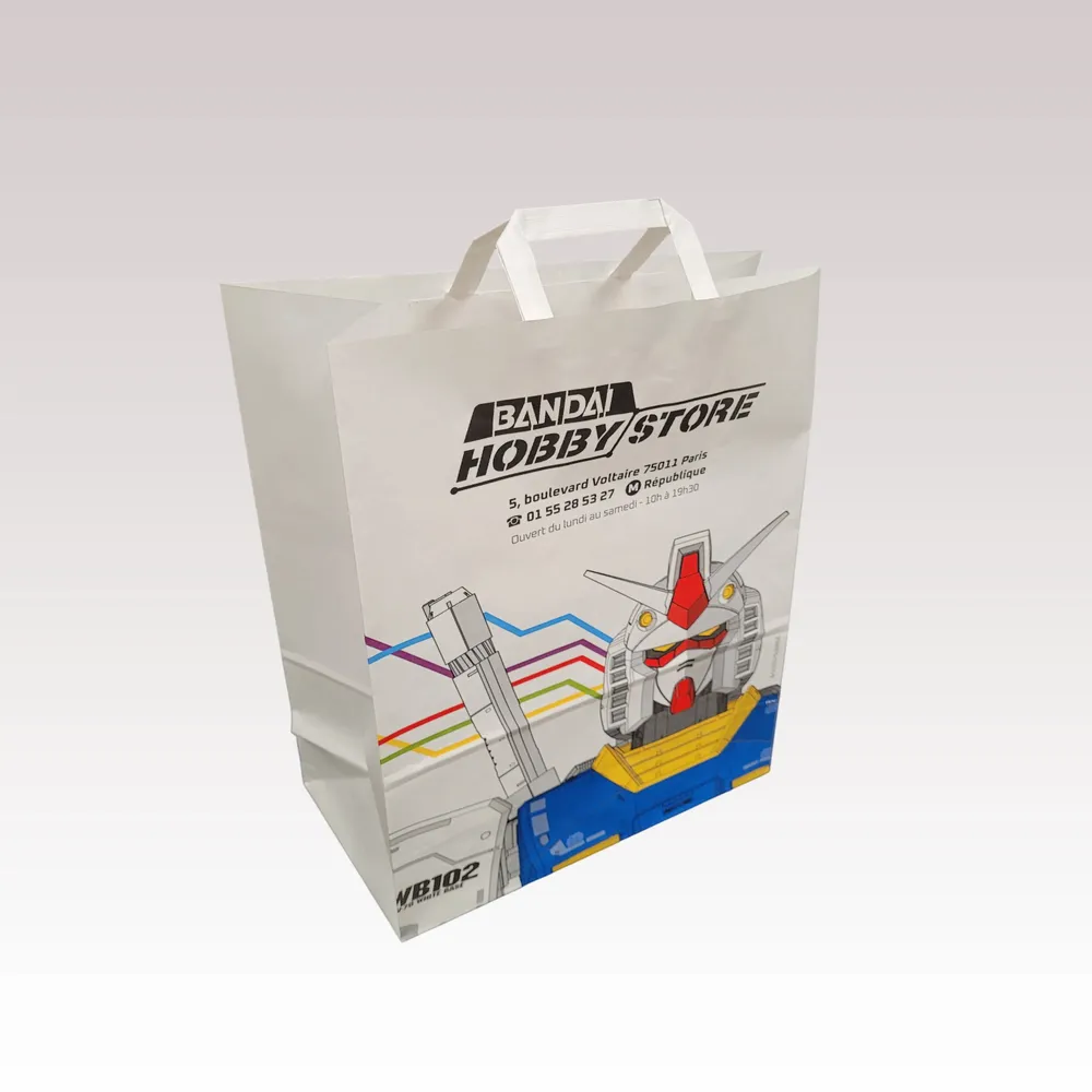 Sacs et cabas - Sac Papier Poignées Plates Kraft Blanc - LE SAC PUB SUR MESURE BY AIRIPLAST