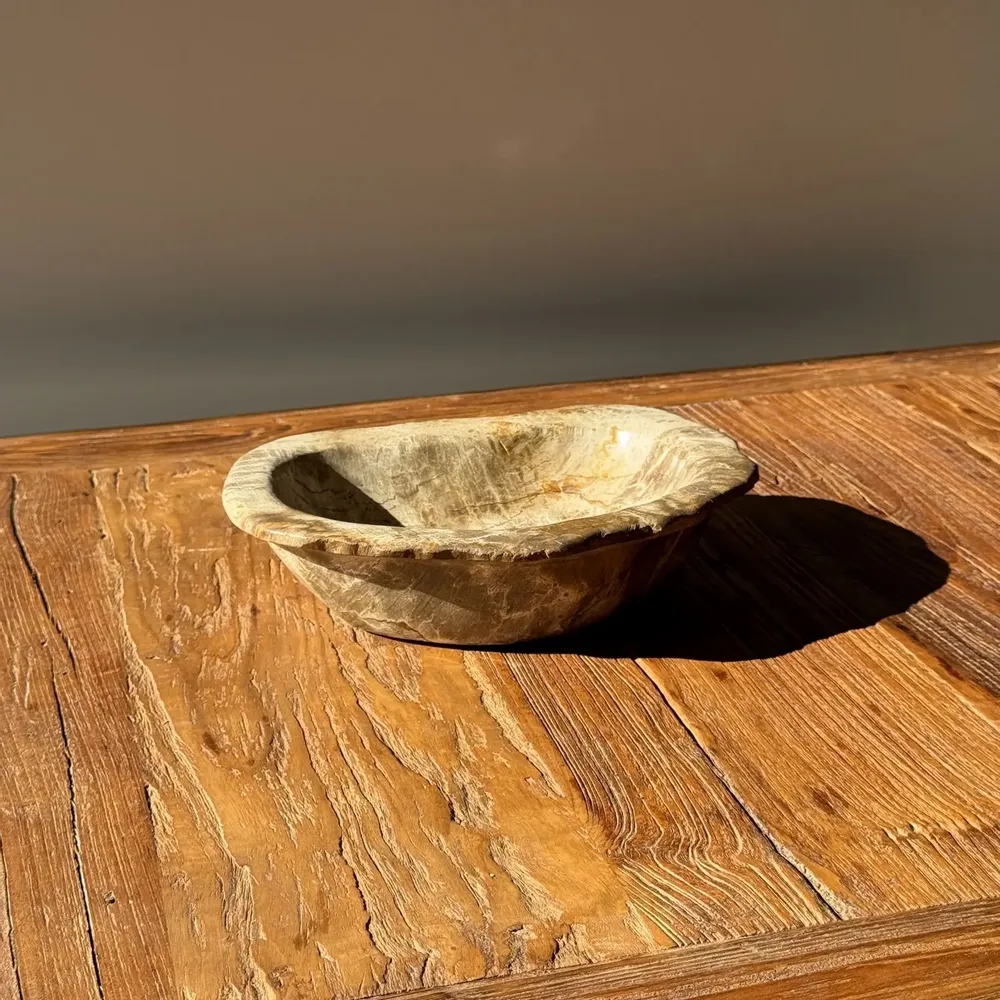 Unique pieces - Beige oval petrified wood bowl 24x19 - 3781 - OFFICE OBJETS