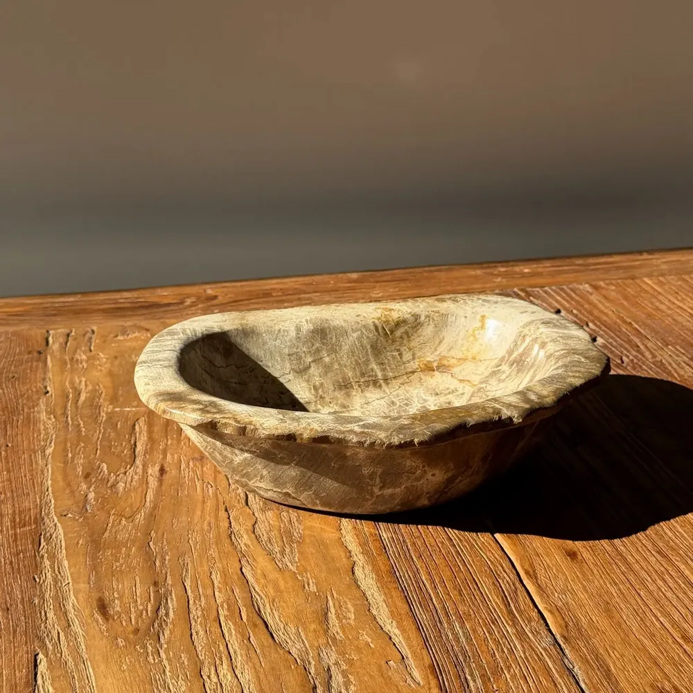 Unique pieces - Beige oval petrified wood bowl 24x19 - 3781 - OFFICE OBJETS