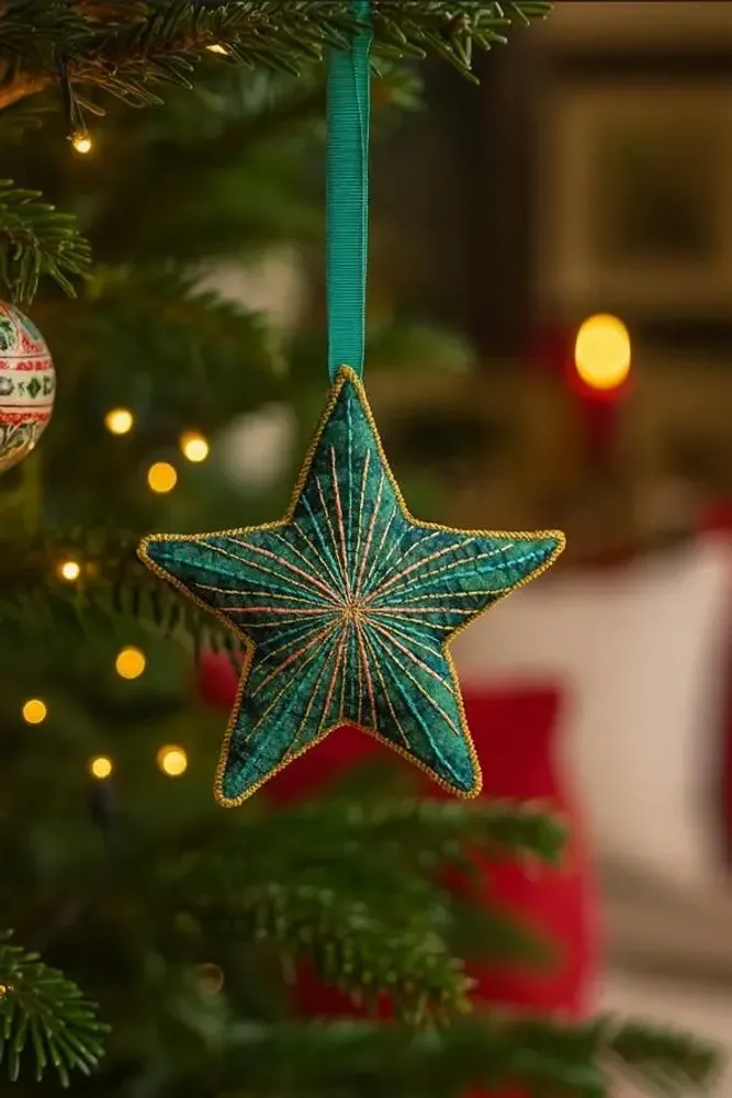 Guirlandes et boules de Noël - Décoration étoile intemporelle fabriquée à partir de saris recyclés - I WAS A SARI