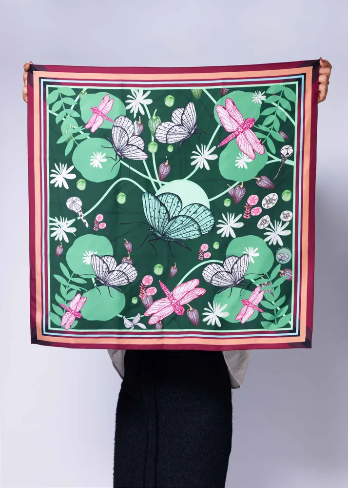 Foulards et écharpes - Foulard Pur soie, Carré de soie 67, Création et impression françaises - KOUNTHEA RETH