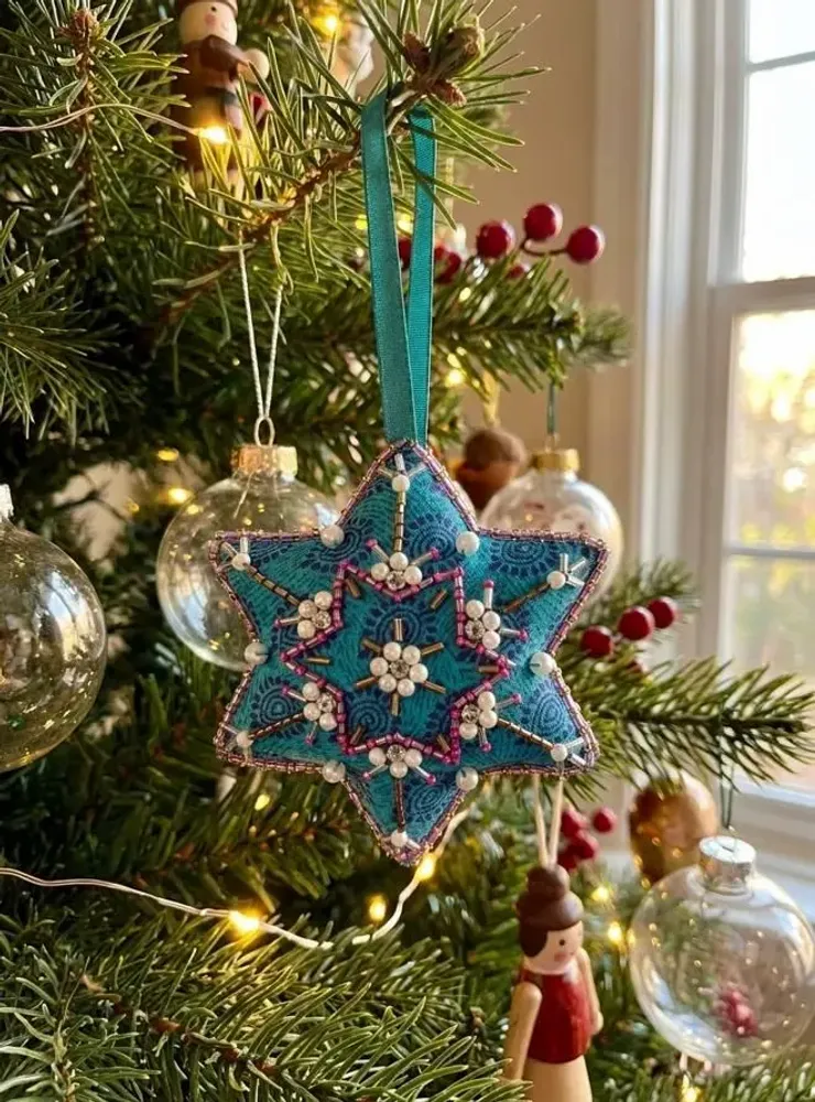 Guirlandes et boules de Noël - Jolie décoration en forme de flocon de neige recyclé fabriquée à la ma - I WAS A SARI