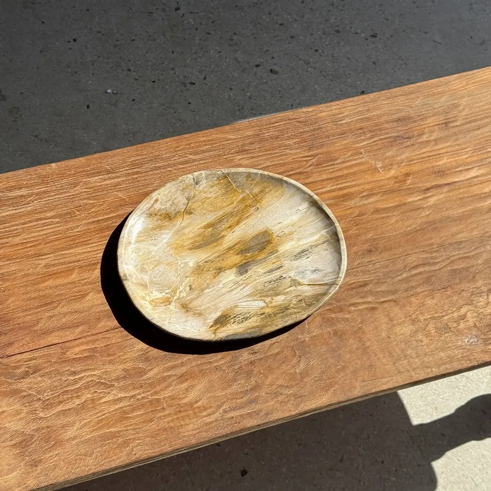 Unique pieces - Petrified wood dish or pouch empty D27x24 -3319 - OFFICE OBJETS