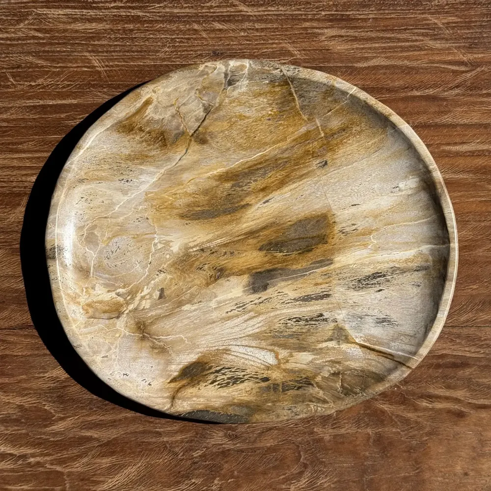 Unique pieces - Petrified wood dish or pouch empty D27x24 -3319 - OFFICE OBJETS