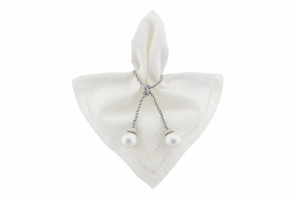 Assiettes au quotidien - Lot de 4 ronds de serviette en perles - TIME FOR TEA