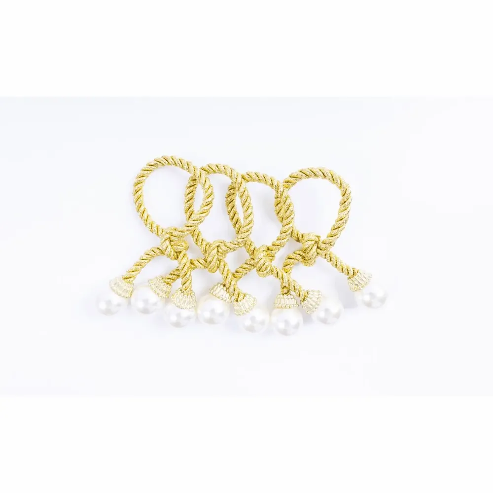 Assiettes au quotidien - Lot de 4 ronds de serviette en perles - TIME FOR TEA