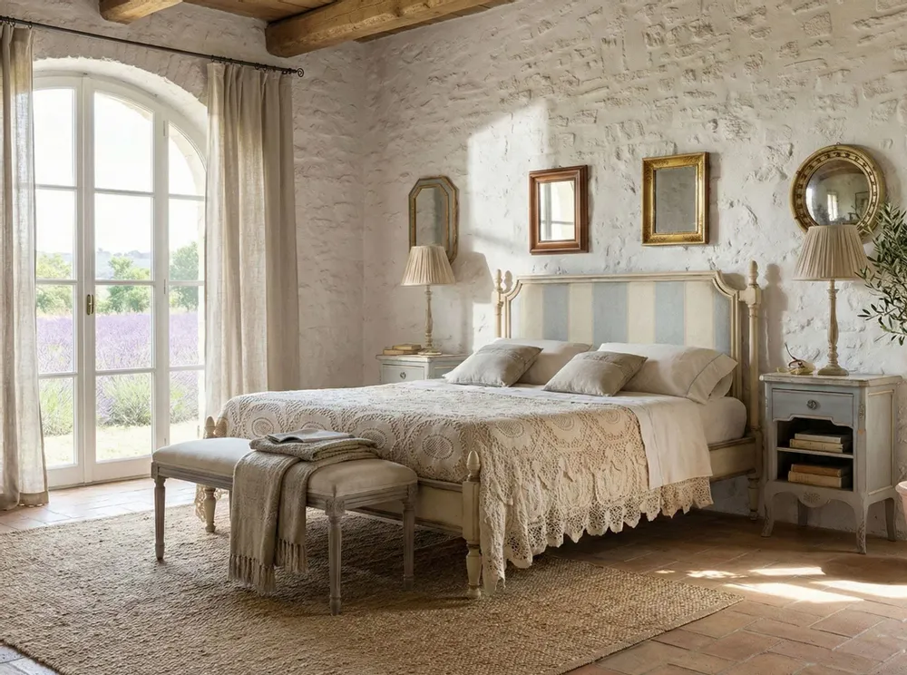 Beds - Brushed and Hand-painted French Provincial Beds - INTERIORS ITALIA