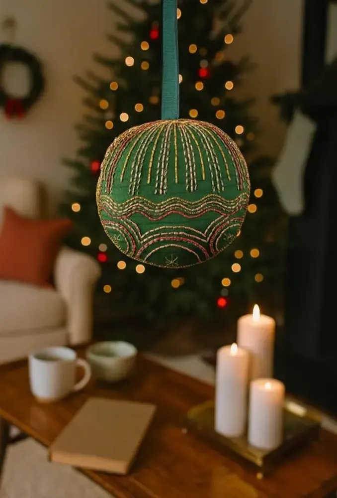 Guirlandes et boules de Noël - Décoration de pleine lune intemporelle en sari recyclé - I WAS A SARI