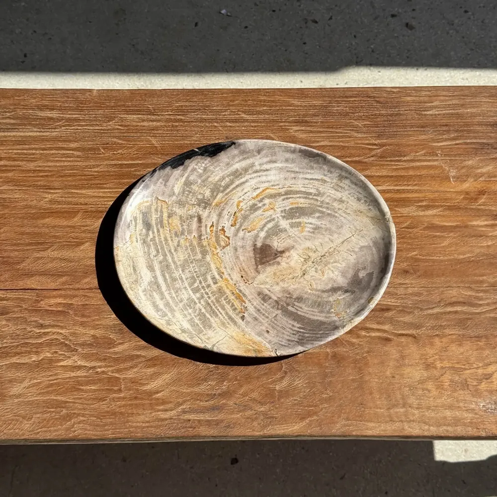 Pièces uniques - Vide poche ou plat en bois pétrifié gris cernes bord noir D29,5x25,5 - OFFICE OBJETS