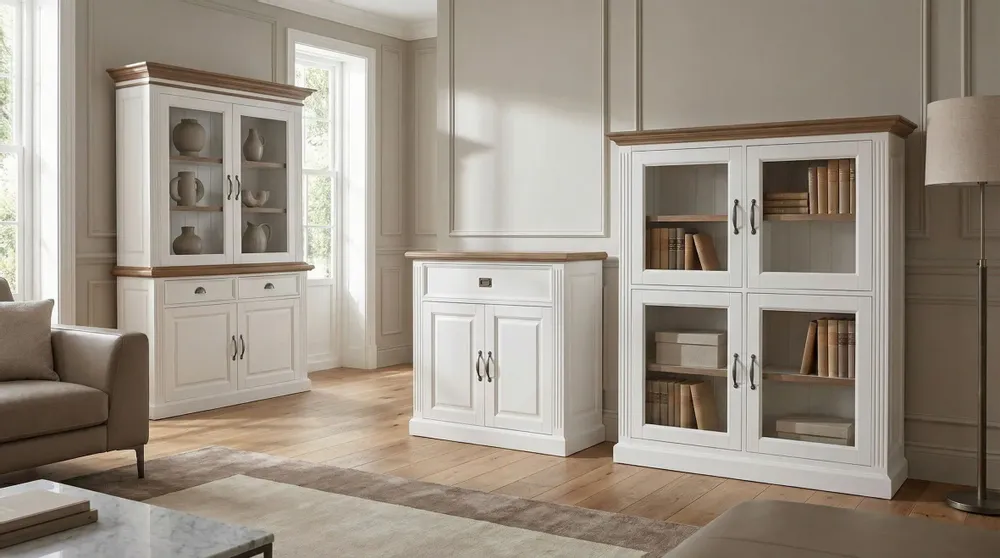 Storage boxes - Vitrine Chic Oak 2x2 portes 2 tiroirs - XO INTERIORS