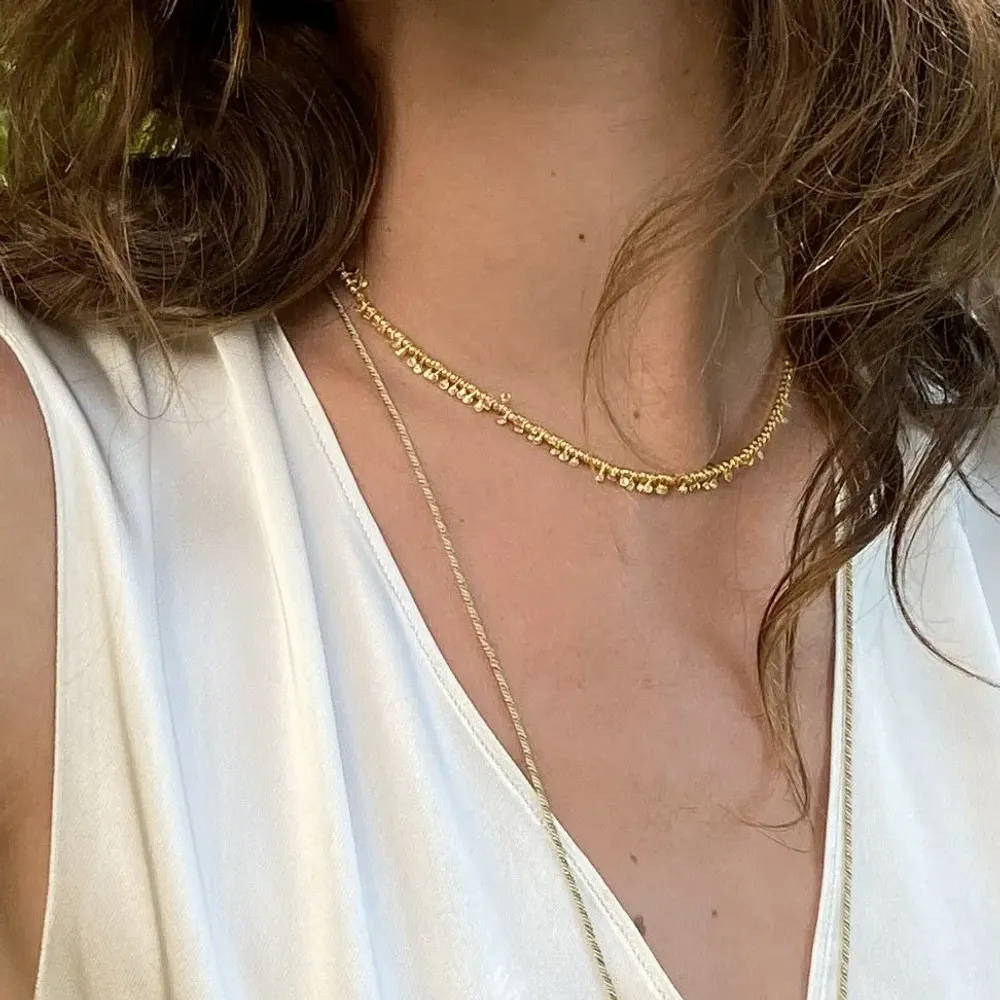 Bijoux - Collier fil et pampilles plaquées or - KALKI - SOPHIE DESCHAMPS BIJOUX