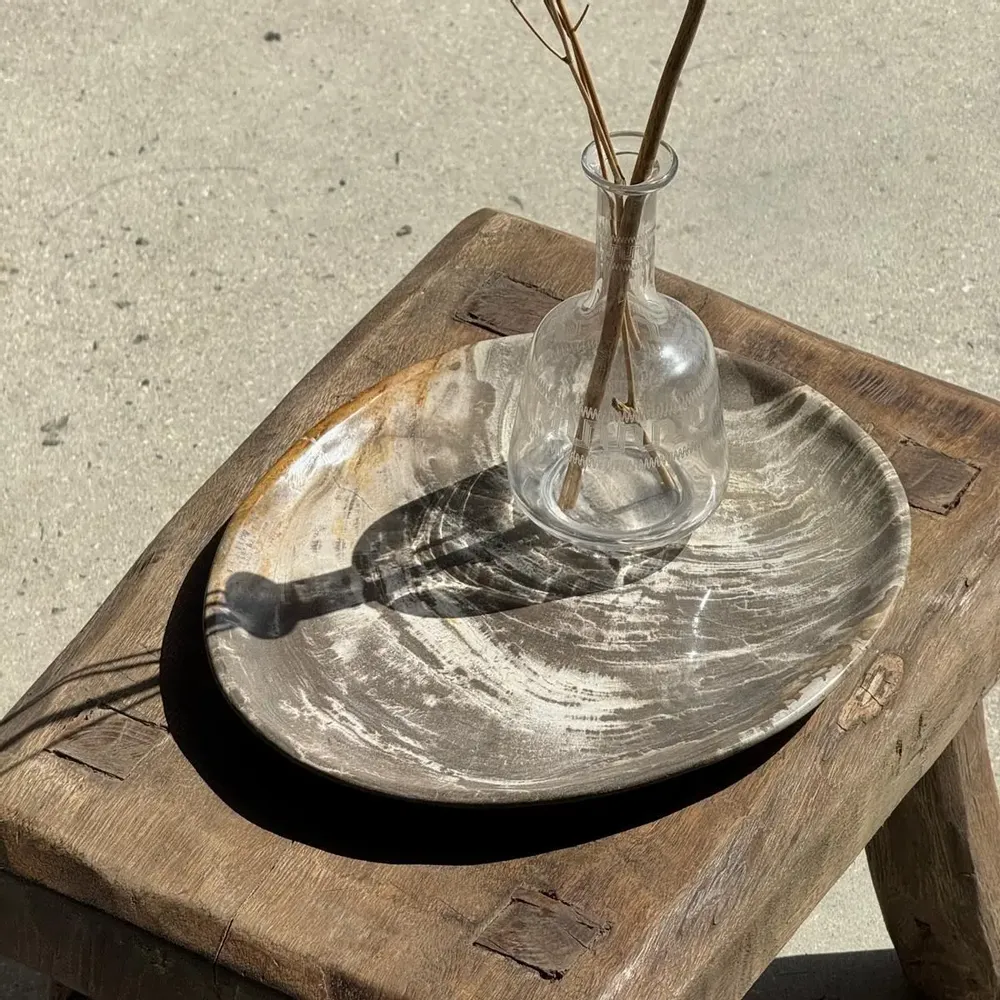 Unique pieces - Petrified wood dish or pouch empty D27-23 -3322 - OFFICE OBJETS