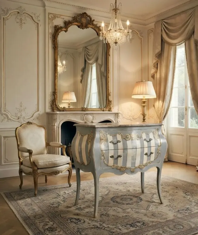 Commodes - AP660/D7 - Commode Louis XV décorée à la main - INTERIORS ITALIA