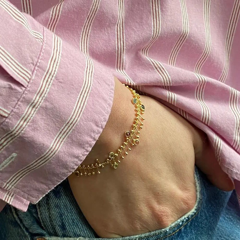 Bijoux - Bracelet chaine plaqué or et tourmaline- Lake Palace - SOPHIE DESCHAMPS BIJOUX