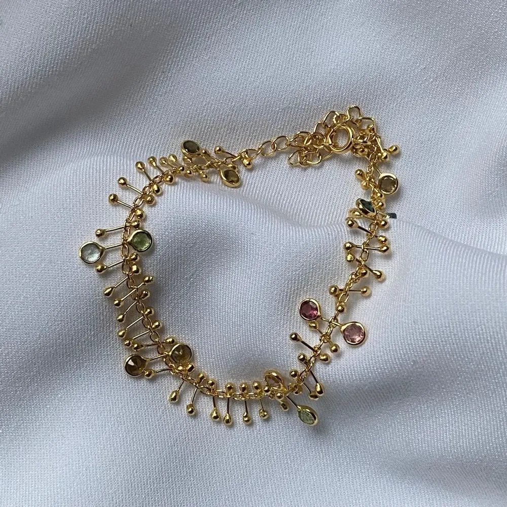 Bijoux - Bracelet chaine plaqué or et tourmaline- Lake Palace - SOPHIE DESCHAMPS BIJOUX