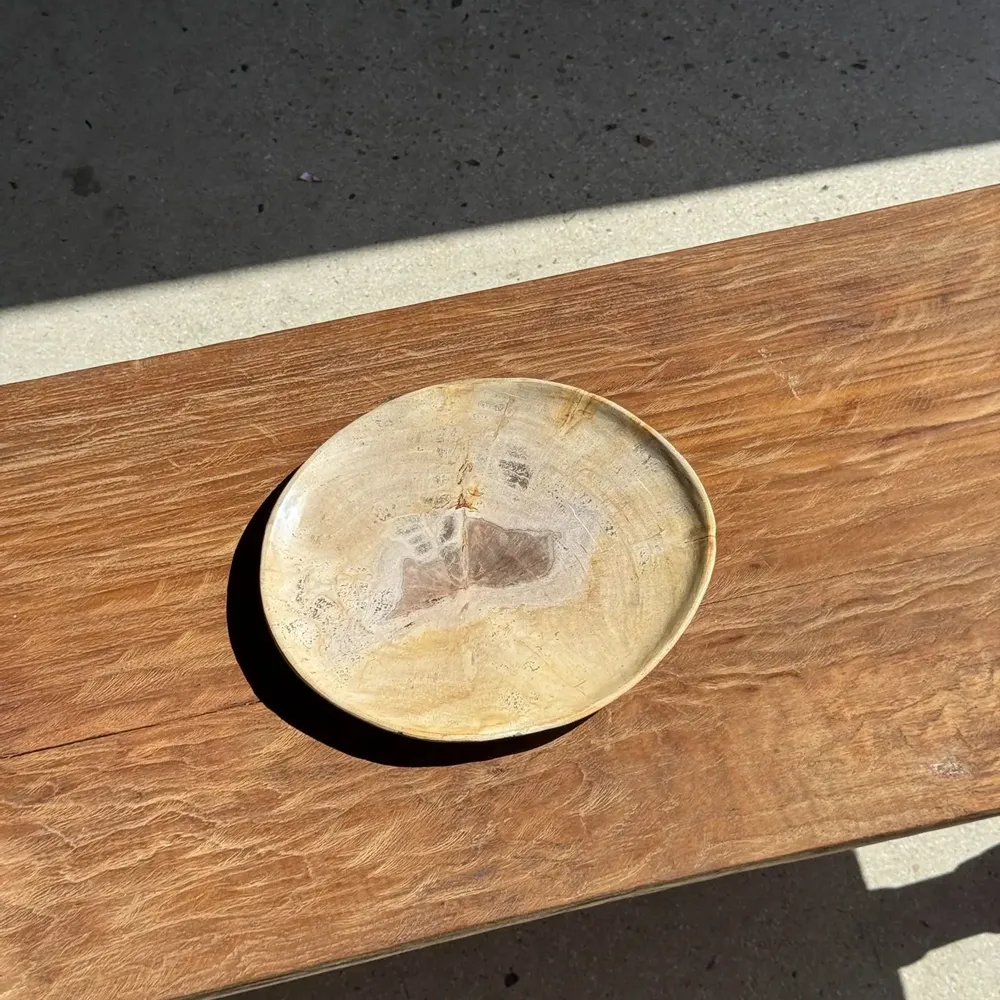 Unique pieces - Empty pouch or dish in beige petrified wood with brown stain in the ce - OFFICE OBJETS
